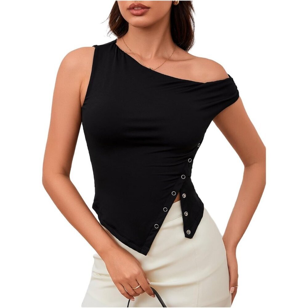 Women's Asymmetrical Tank Top Polyester Elastane High Low Hem Casual Wear